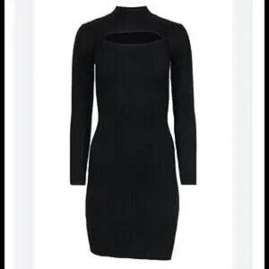 Blue Orchid Cut Out High Neck Long Sleeve Sweater Dress